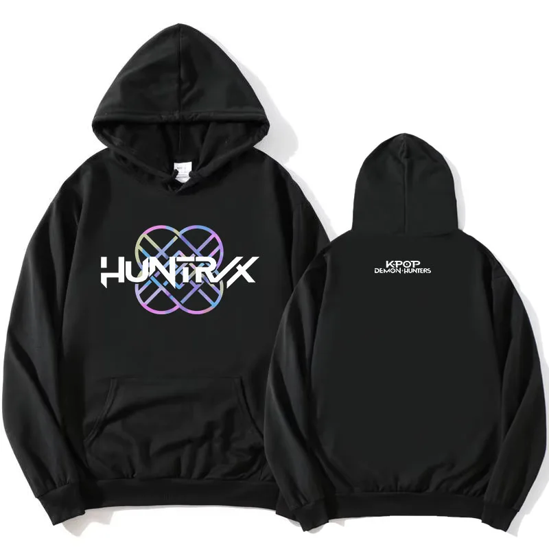 Kpop demon hunters huntrix logotipo hoodie feminino roupas masculinas solto velo filme impressão 2025 pullovers gráfico hoodies feminino topo