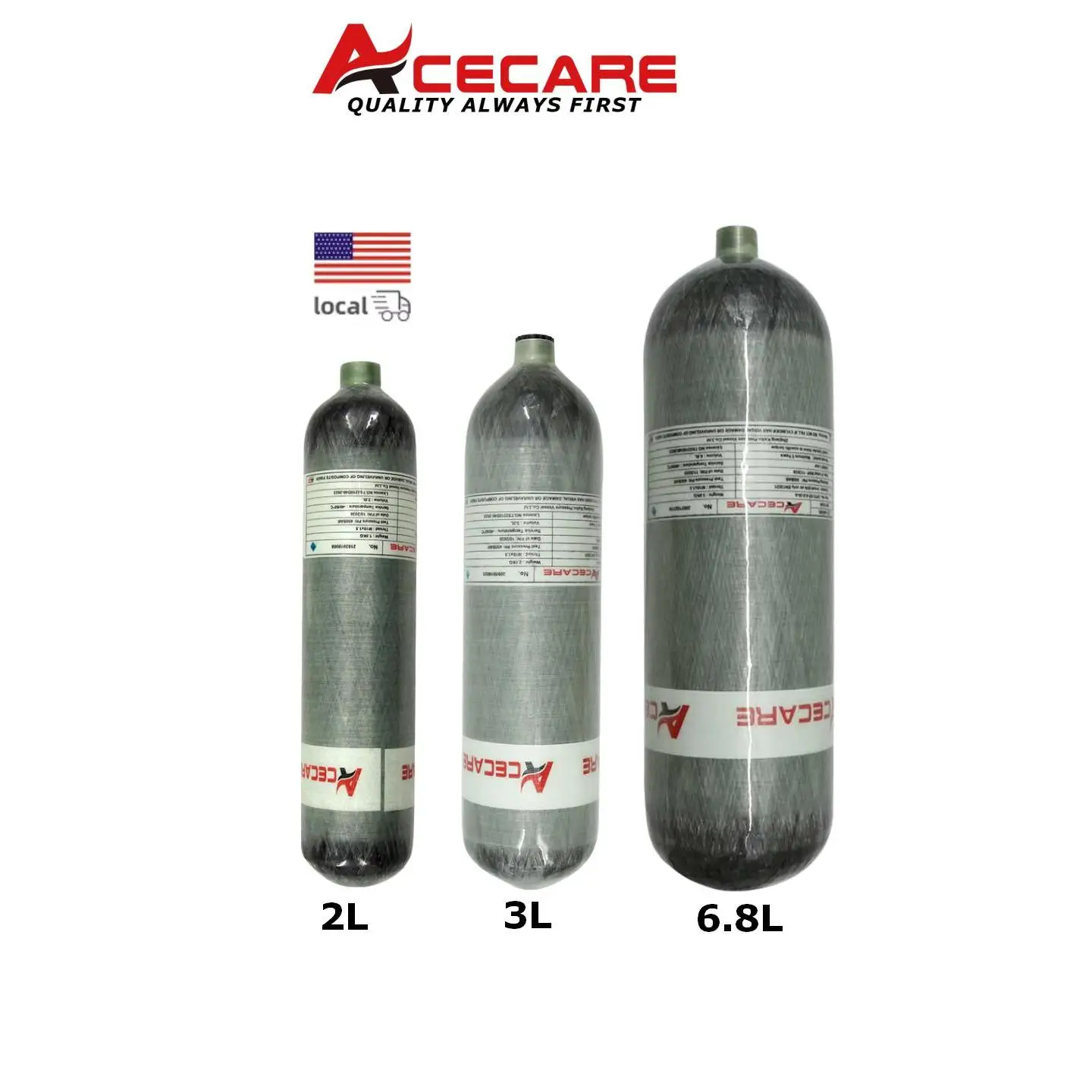 ACECARE 4500Psi 300Bar 30Mpa 6.8L/3L/2L Cilindro in fibra di carbonio Serbatoio ad alta pressione Bottiglia d'aria HPA per immersioni subacquee M18 * 1.5