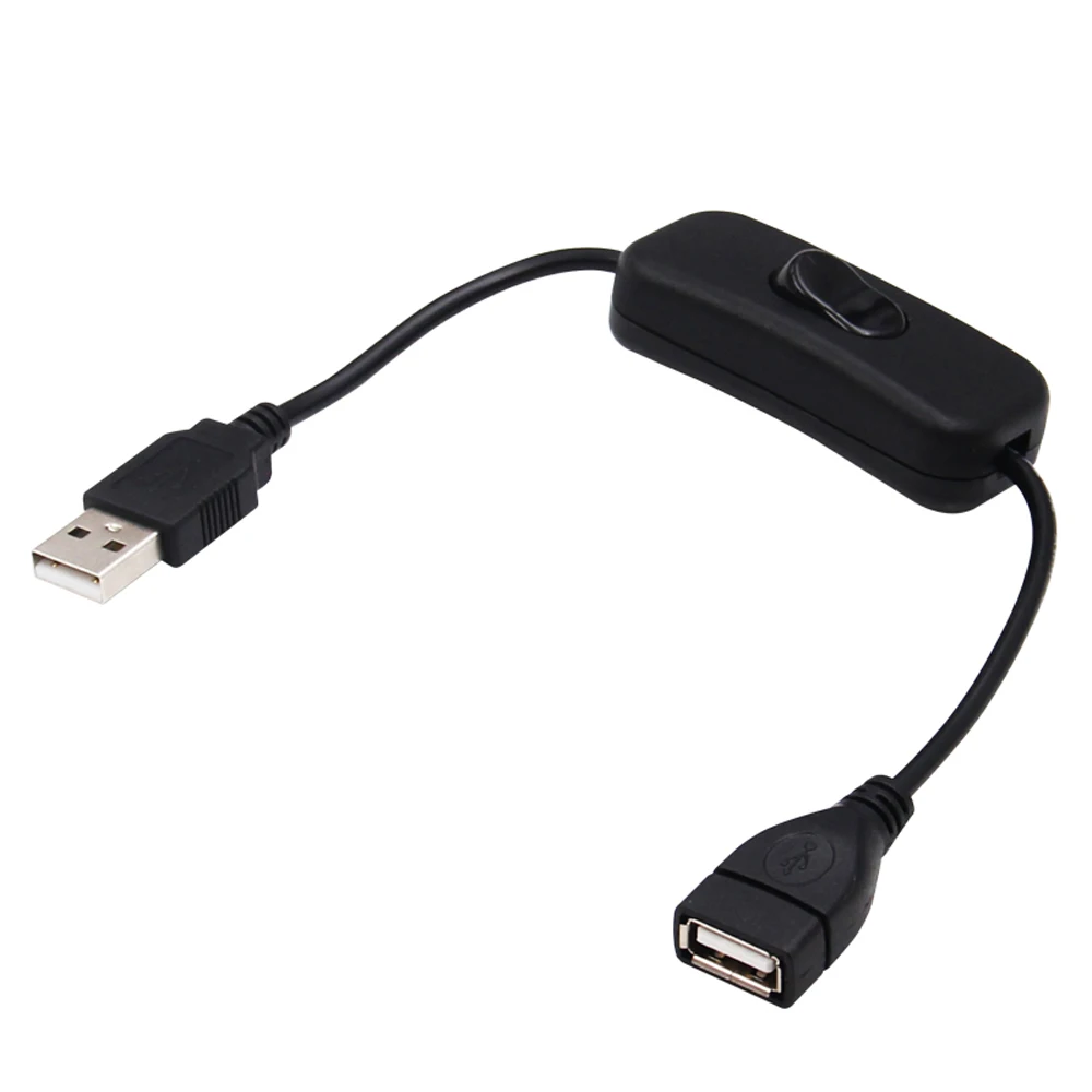 Черный USB-кабель длиной 28 см с выключателем и удлинителем