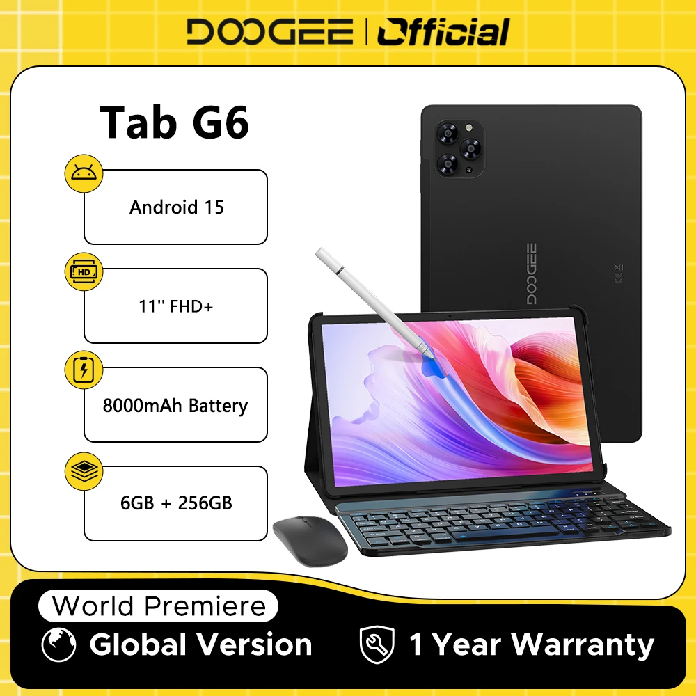 【Marca +】Doogee Tab G6 Tablet Pc 11 Polegada Android 15 30 Gb Ram (6 + 24) 256 Gb Rom 8000 Mah Bateria Alto-falantes Duplos Suporte Widevine
