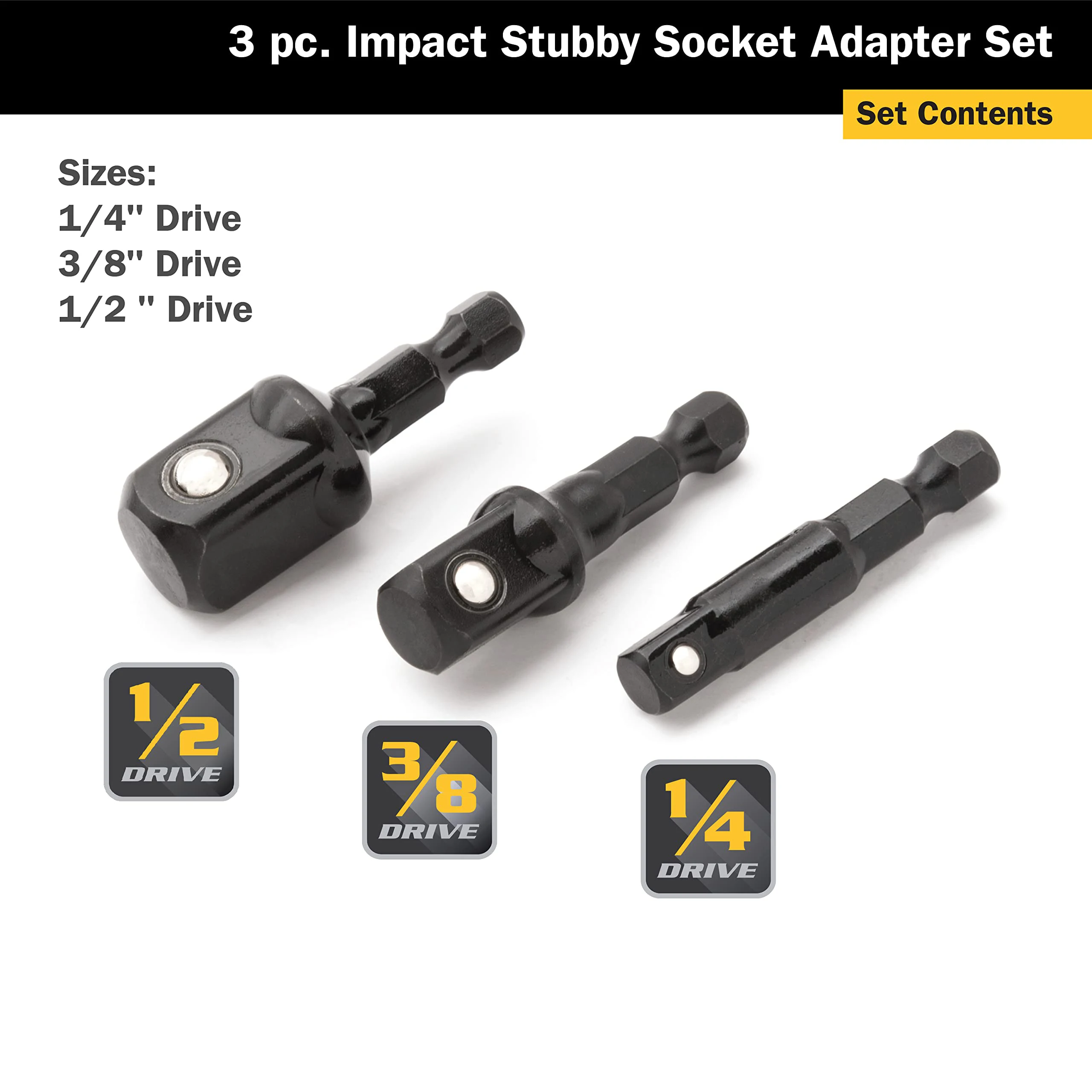 SenNan 3pcs Impact Socket Adapter 1/4 3/8 1/2" Nut Driver Sockets Hex Shank Extension For Screwdriver Handle Tool Black/Silver
