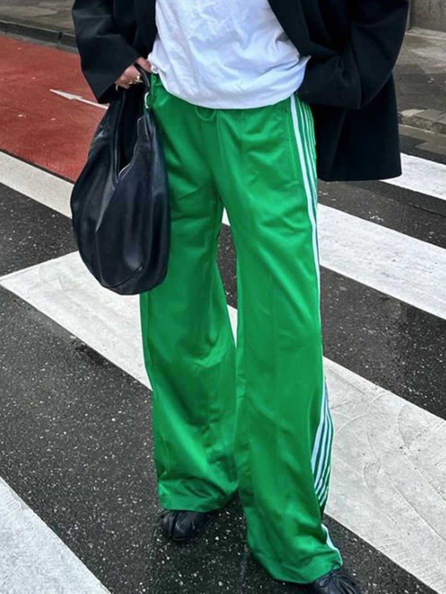ผู้หญิง Y2k กางเกงขากว้าง Baggy ด้านข้างลาย Joggers Sweatpants Elastic เอวสีบล็อกกางเกงร่มชูชีพพร้อมกระเป๋า