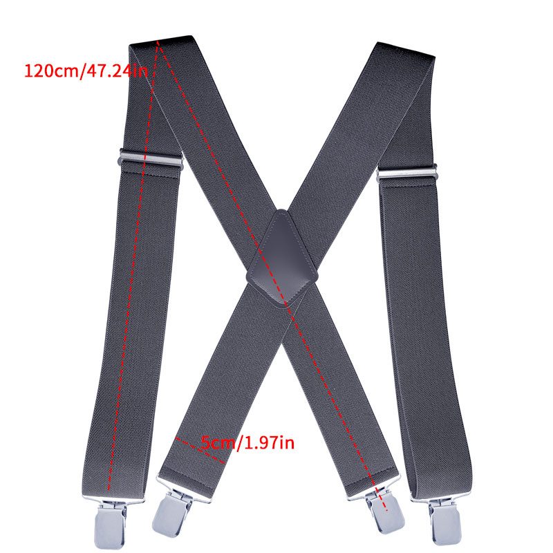 Mens Suspenders Wide X-Back Adjustable Solid Straight Heavy Duty Clip Suspenders for Work Jeans