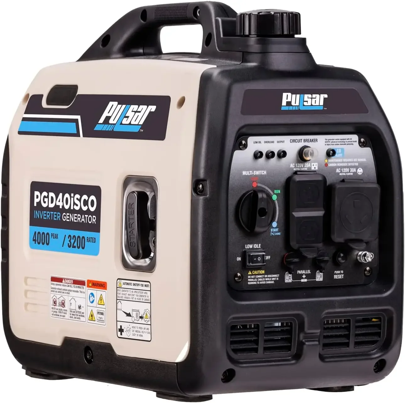 Generador de inversor de gas portátil, ultraligero, silencioso, 4000W, RV, CA, listo para nevera, clasificación extrema de 3200W, peso ligero