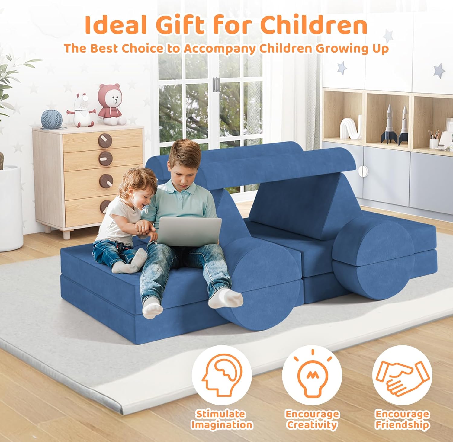 Modulare Kinderspielcouch, Kindersofa, Fortspiel-Schlafzimmer- und Spielzimmermöbel für Kleinkinder, umwandelbares Schaumstoff-Bodenkissen
