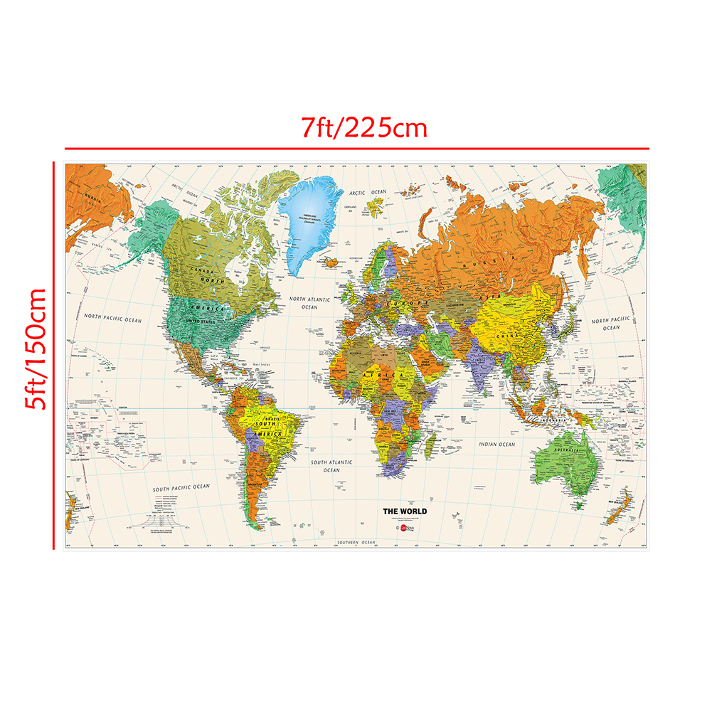 150x225cm Unframe The World Map Physical Map Waterproof Foldable Map Without National Flag for Travel and Trip