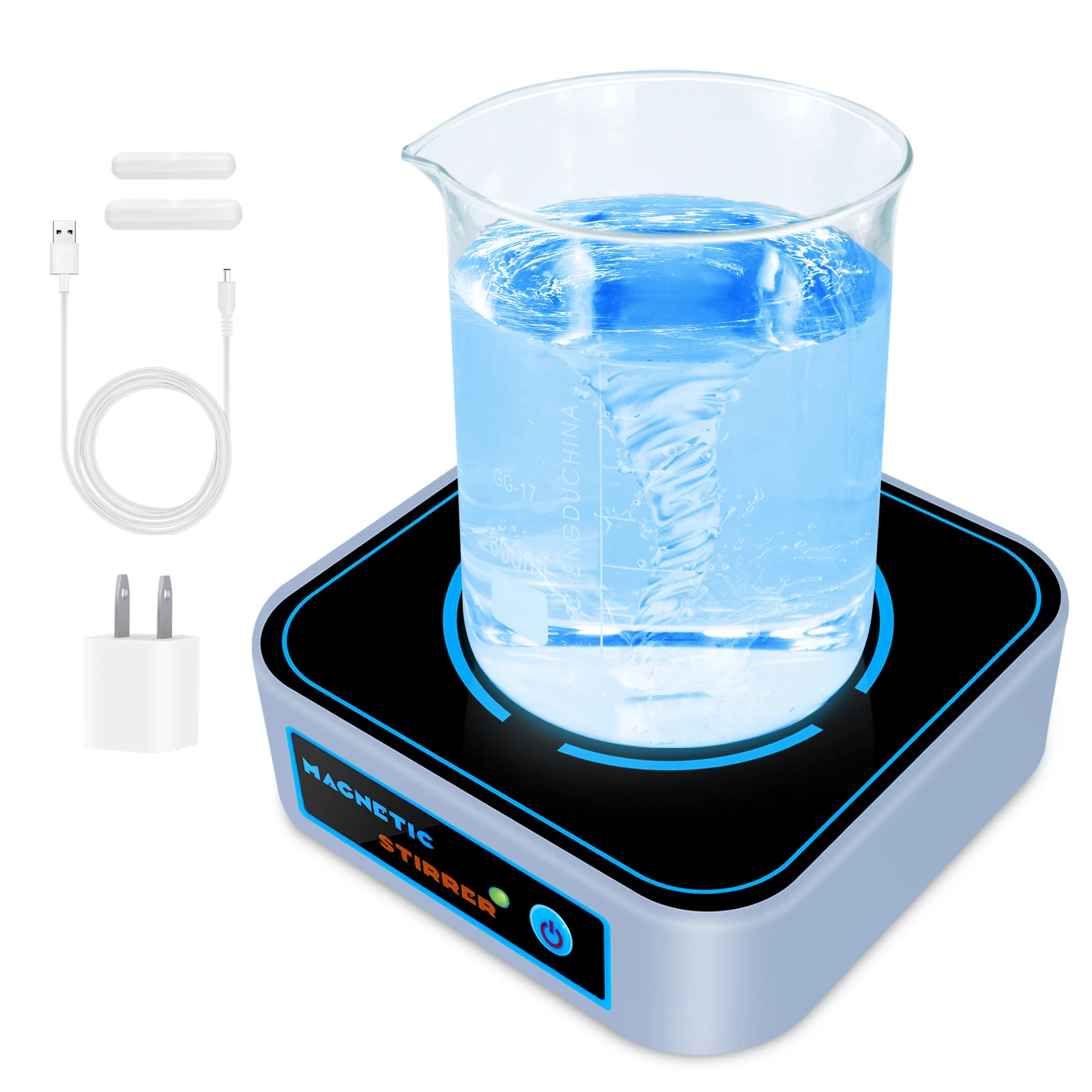 Agitatore magnetico, mini piastra di agitazione magnetica con 2 barre di agitazione, agitatori da laboratorio con agitatore magnetico da 3000 giri/min, motore CC senza spazzole
