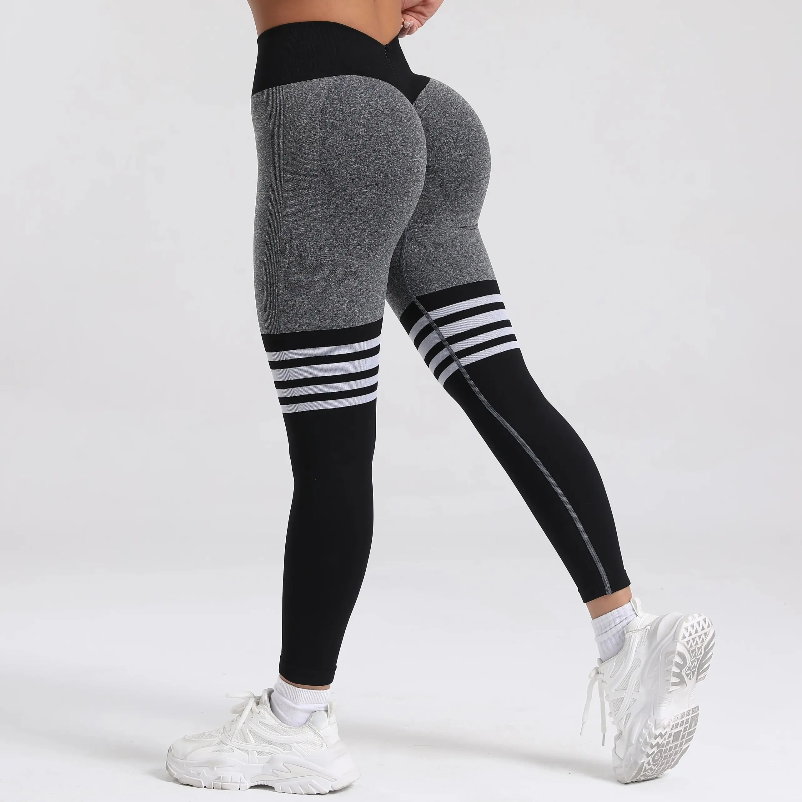 ผู้หญิง V Back Line กางเกงขายาวฟิตเนสออกกําลังกายกีฬา Elastic Leggins Butt Lifting กางเกงโยคะกีฬาการฝึกอบรม Tights S-XL