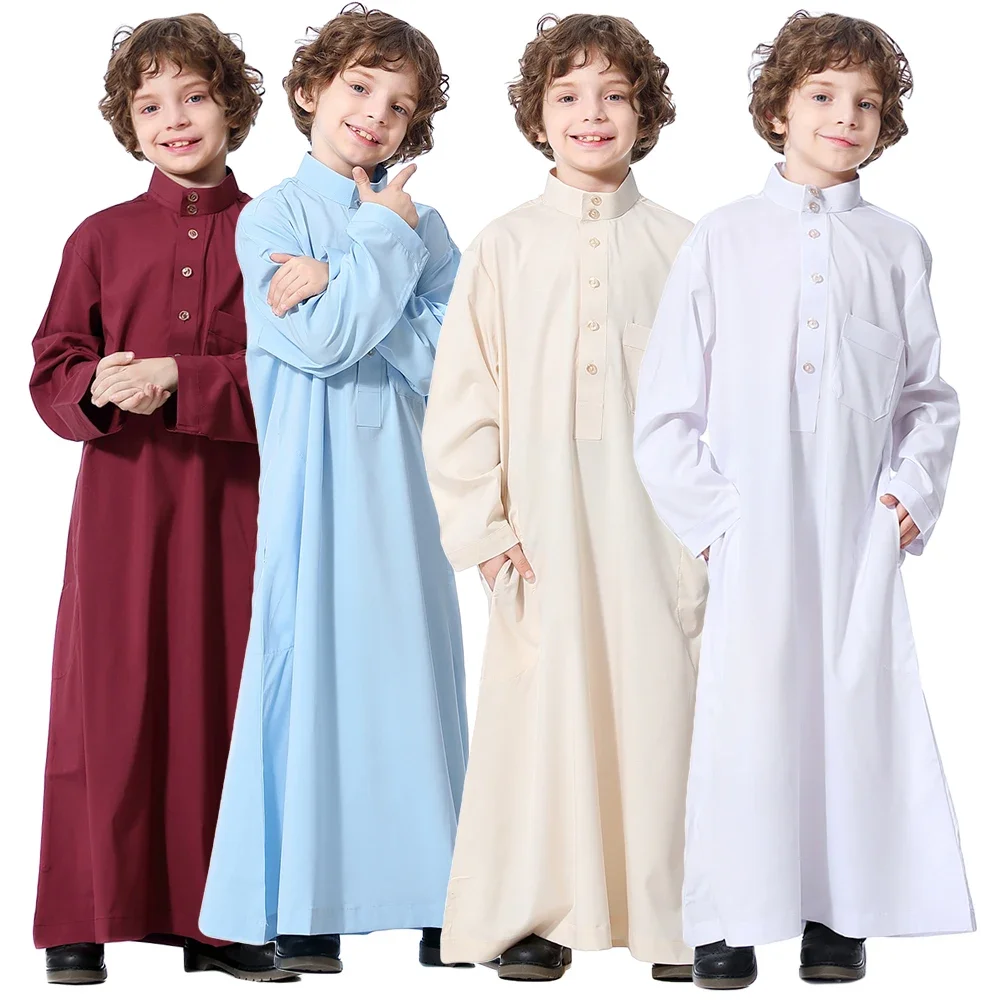 Ramadan muçulmano crianças meninos jubba thobe oração kaftan robe robe árabe islâmico manga longa crianças roupas modesto maxi vestido robe