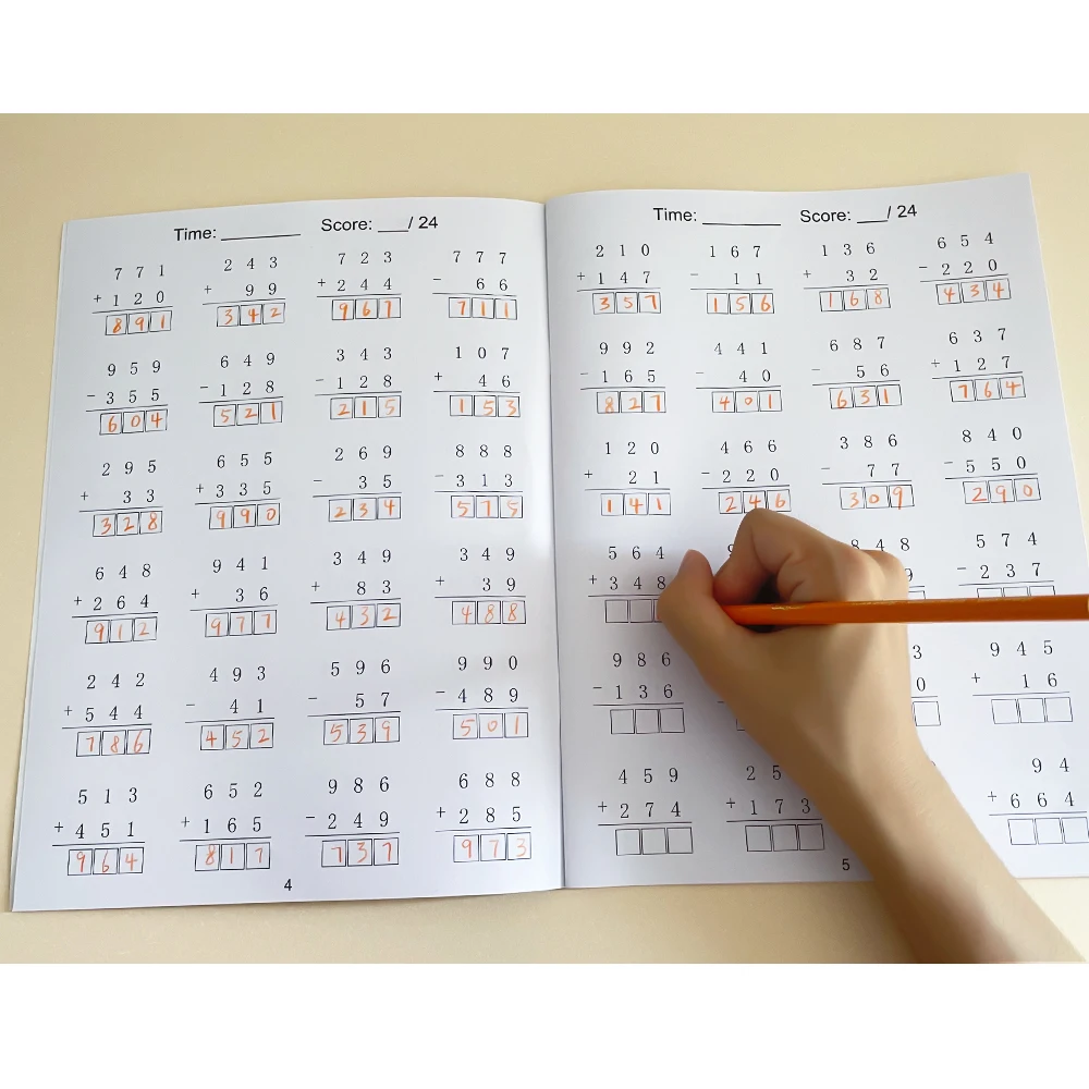 Three Digit Math Practice Worksheets for 2nd Graders, and 3rd Grade, Addition and Subtraction Calculation Training Within 1000