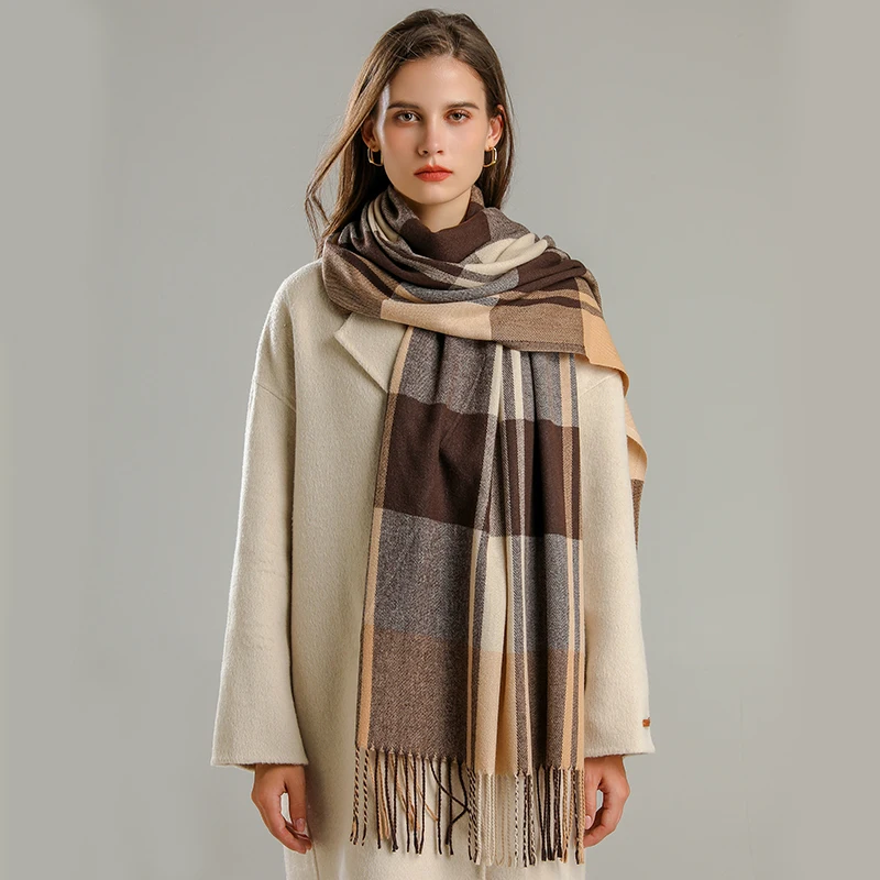Cobertor de caxemira quente feminino viagem inverno cachecol moda xadrez pashmina xale grosso envolve com borla casual bufanda poncho novo