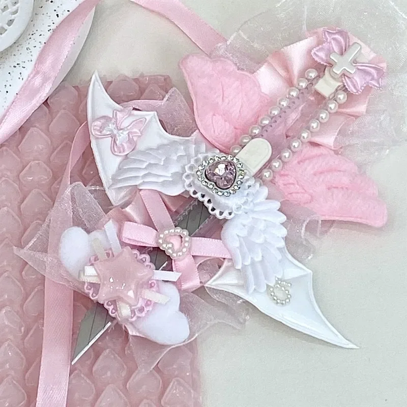 1 Piece Cute Pink Series Box Cutter for Student Korean Fashion Lace Bow Wings Heart Paper Cutter Portable Kawaii Utility Knife