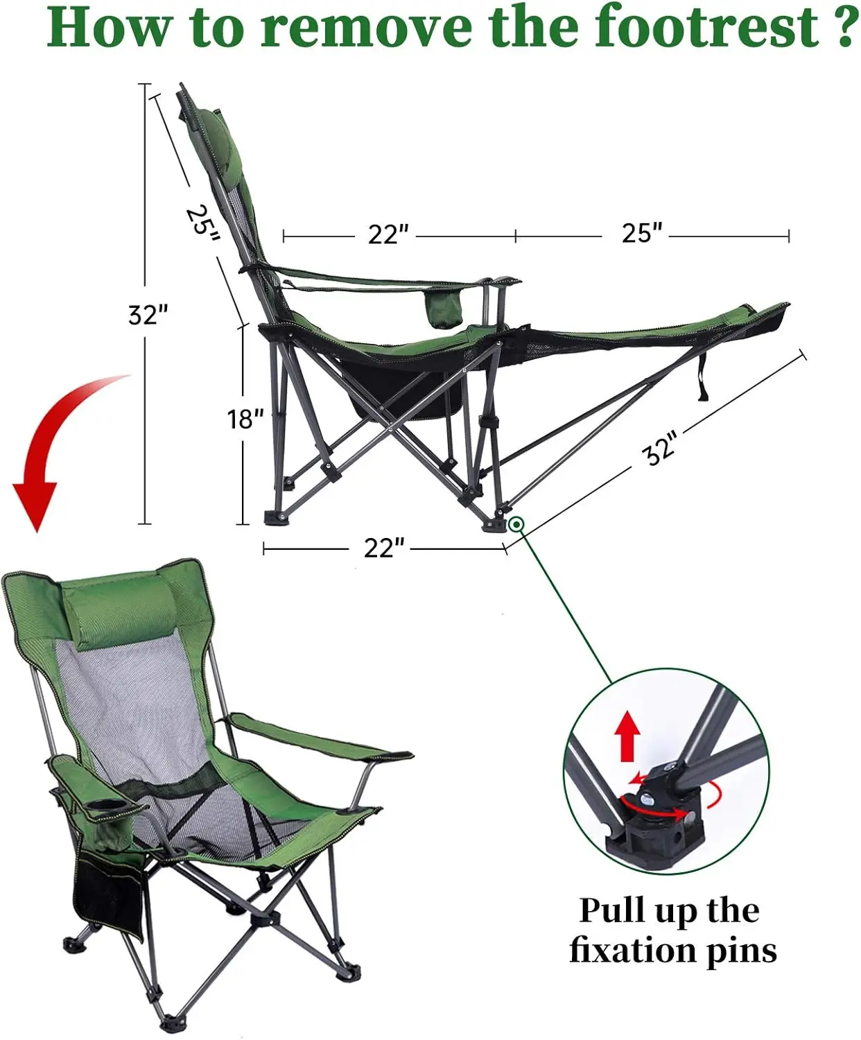 Camping Lounge Chair, Portable Reclining Camping Chair, Folding Camping Chair with Footrest,Headrest & Storage Bag