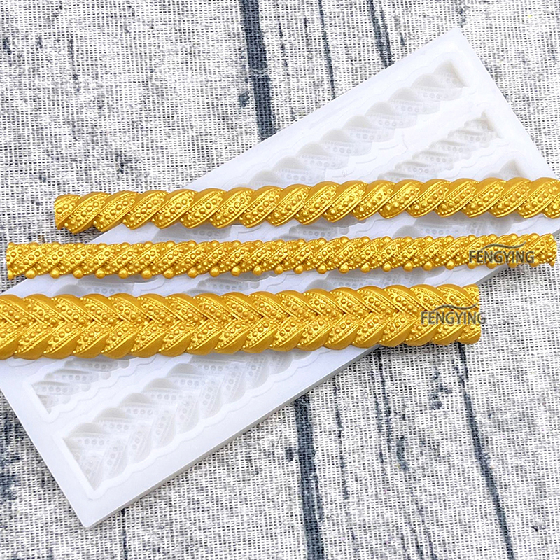 Cuerda de perlas, flor ondulada, forma de piedras preciosas, encaje lateral de pastel, molde de sugarcraft de silicona, herramientas de decoración de tortas con fondant