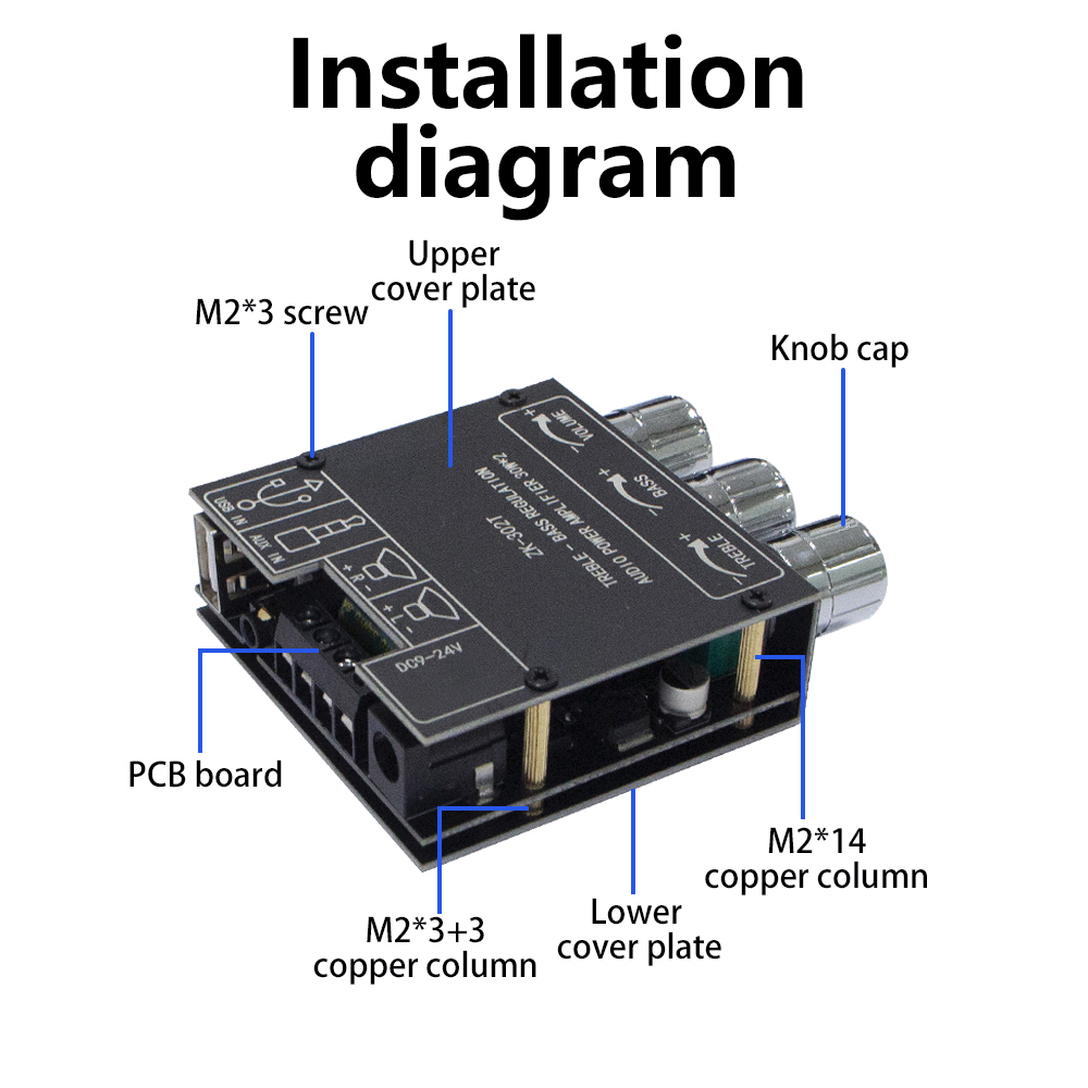 Zk-302t BL Digitale Eindversterker Board Module 2.0 Stereo Dual Channel 30w + 30w Met Hoge En Lage Toon