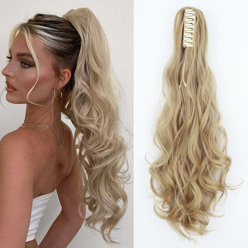 Clip de garra ondulada larga sintética de 24 pulgadas en extensión de cabello de cola de caballo extensión de cola de caballo rubia para mujeres peluca de cabello de cola de caballo