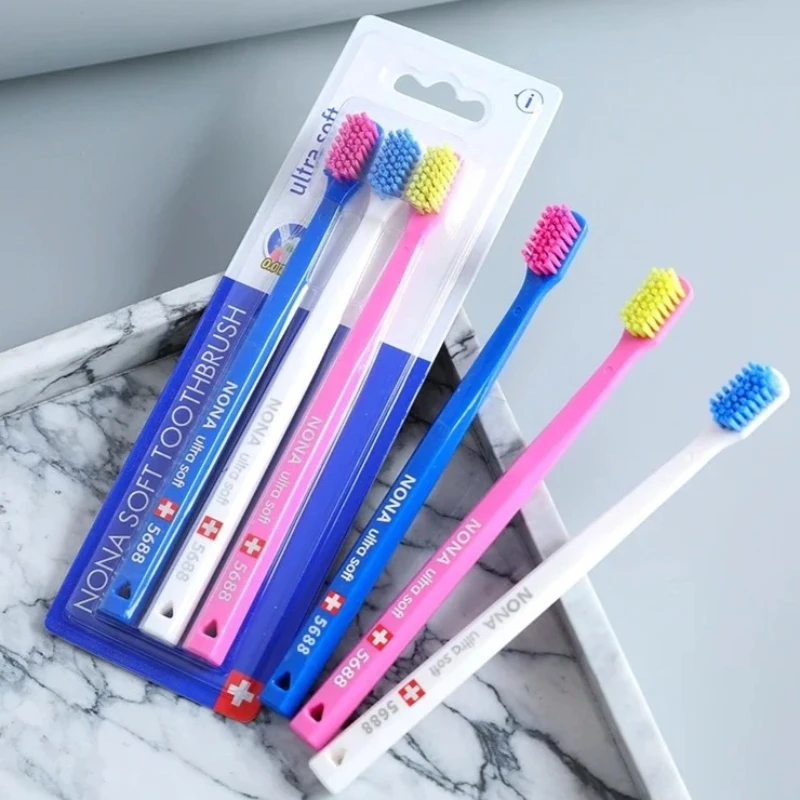 3 uds Nona cepillo de dientes de microfibra ultrasuave 5460 cepillo de dientes Manual de alta densidad limpieza suave y cuidado de las encías conjunto para el hogar estilo suizo