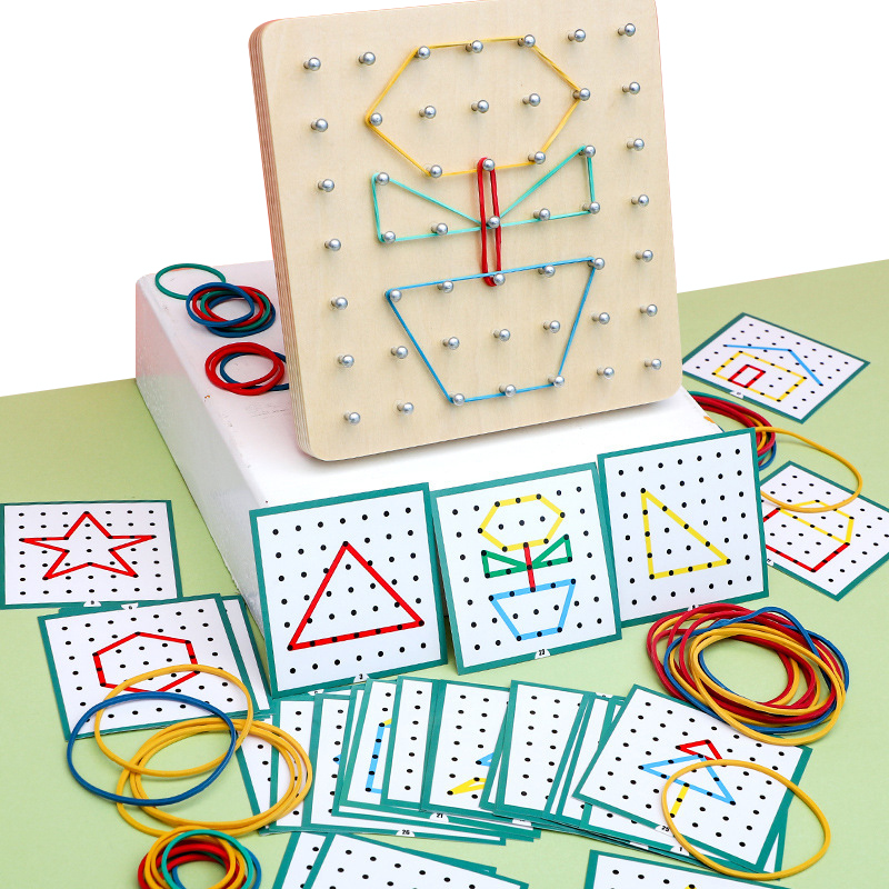 Hölzernes Geometrie-Puzzle, Nagelbrett, Grafiken, geometrisch, kreativ, Mathematik, Montessori-Spielzeug für die frühe Bildung von Kindern