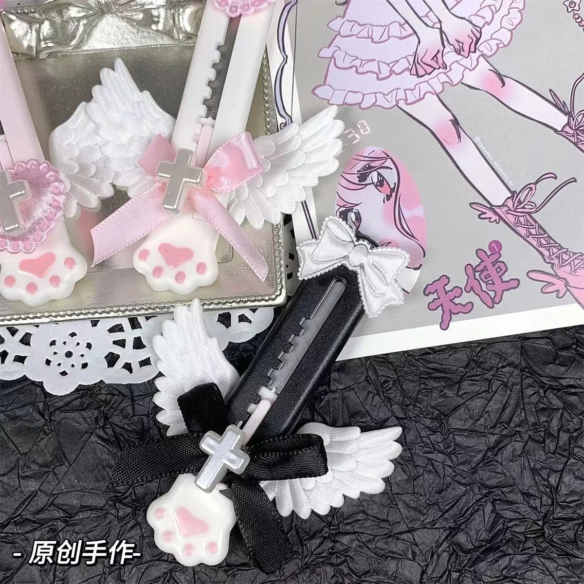 Ins Kawaii Dreamy บัลเล่ต์สไตล์ Cat Paw Utility มีดน่ารักสาวโบว์ปีกตกแต่งเครื่องตัดกระดาษ Mini Express ที่เปิดซองจดหมาย
