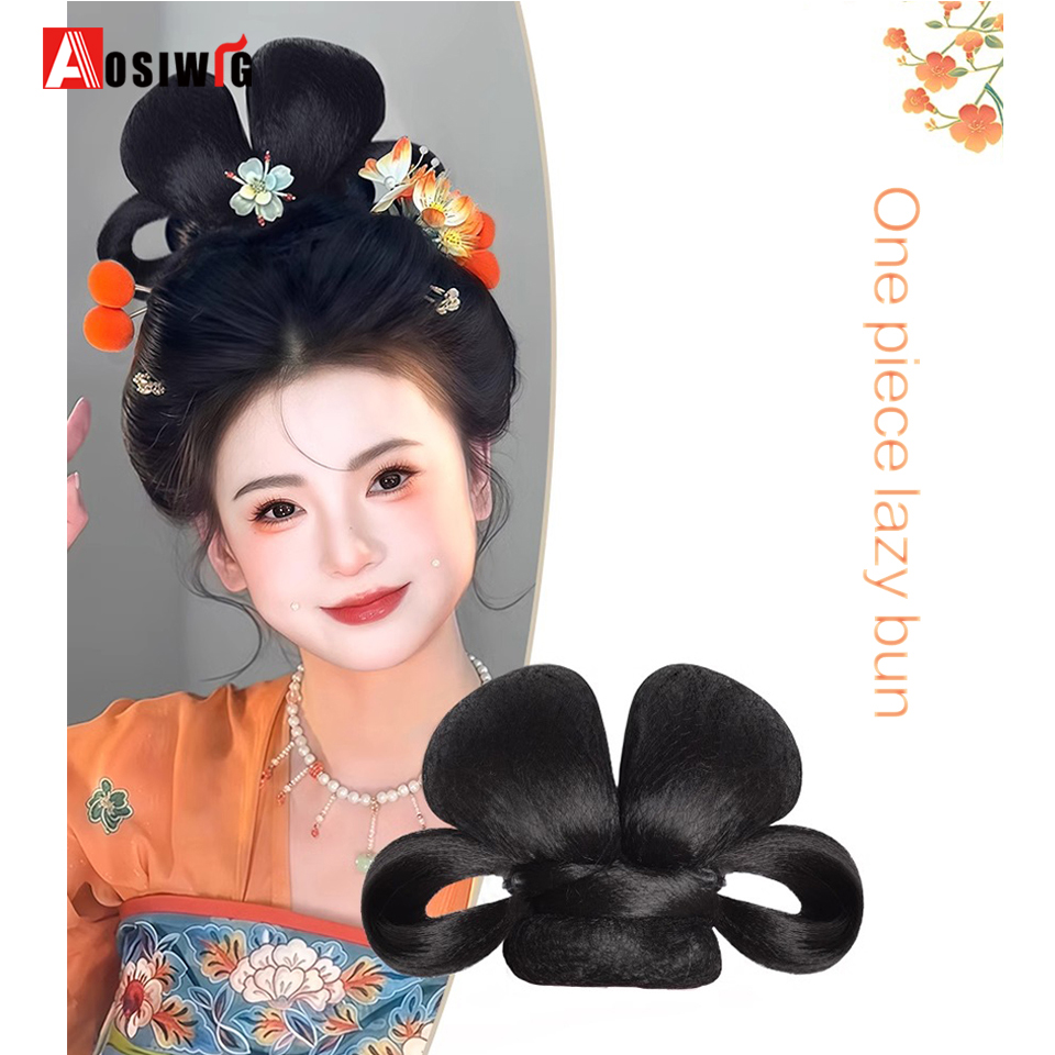 Synthetische Hanfu-Perücke, Kopfbedeckung, weiblich, einteilig, kleiner Taiping-Brötchen, Tang-Stil, altes Kostüm, tägliche Leistung, Styling, Haarkissen