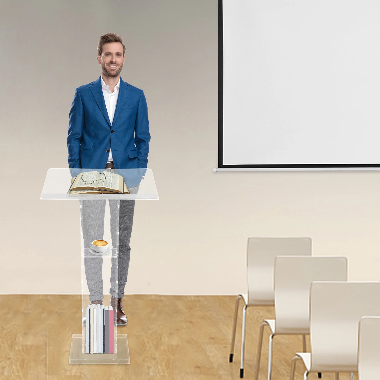Acrylic Podium Clear Pulpit Conference Presentation Stand Church Lectern 43.3 inch Transparent Lectern School