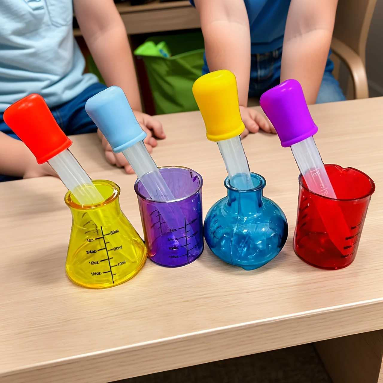 4 misurini colorati 4 contagocce colorati mini misurini educativi ausilio didattico, esperimento scientifico in plastica sensoriale fai da te