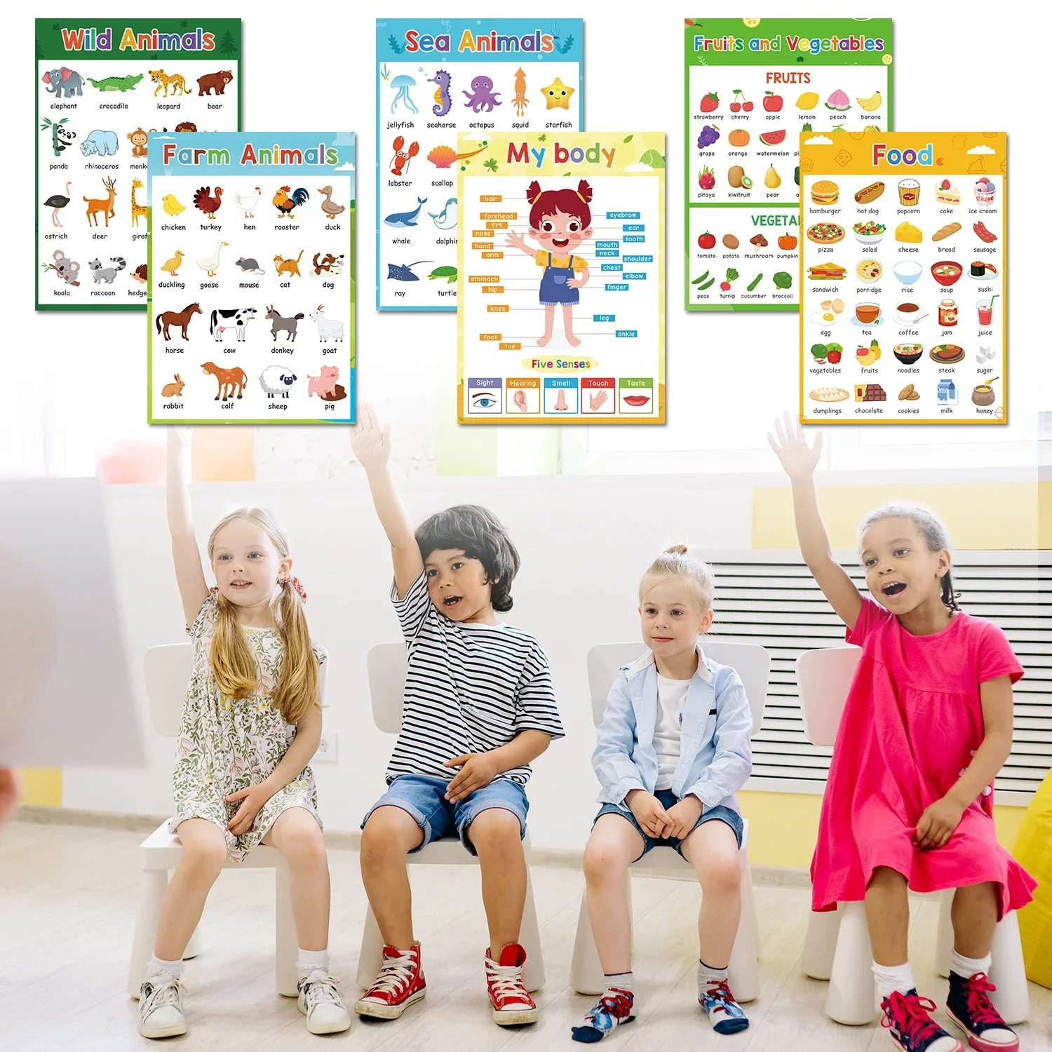 Lachilly 20 Chủ Đề Học Tiếng Anh A4 Poster Cho Trẻ Em Hoa Quả Màu Sắc Cơ Thể Động Vật Lớn Thẻ Học Tập Cho Bé Học Lớp Học Decora