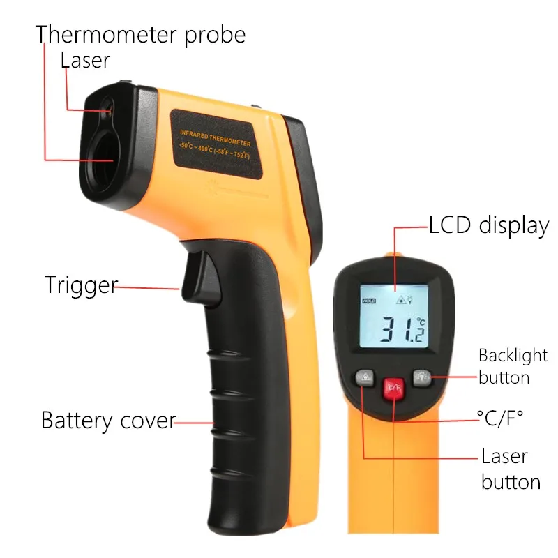 Termómetro infrarrojo GM320 Pirómetro digital Láser sin contacto -50~400 ℃   Medidor de temperatura láser IR Pistola de puntual pirómetro industrial 40%