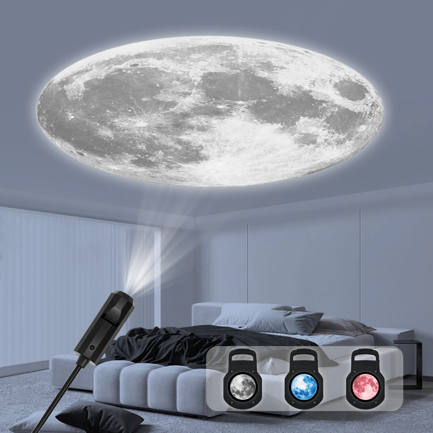 Dreifarbiges, mondwechselbares Atmosphärenlicht, LED-Sternenhimmel-Projektionslicht, elektronisches Licht mit USB-Schnittstelle