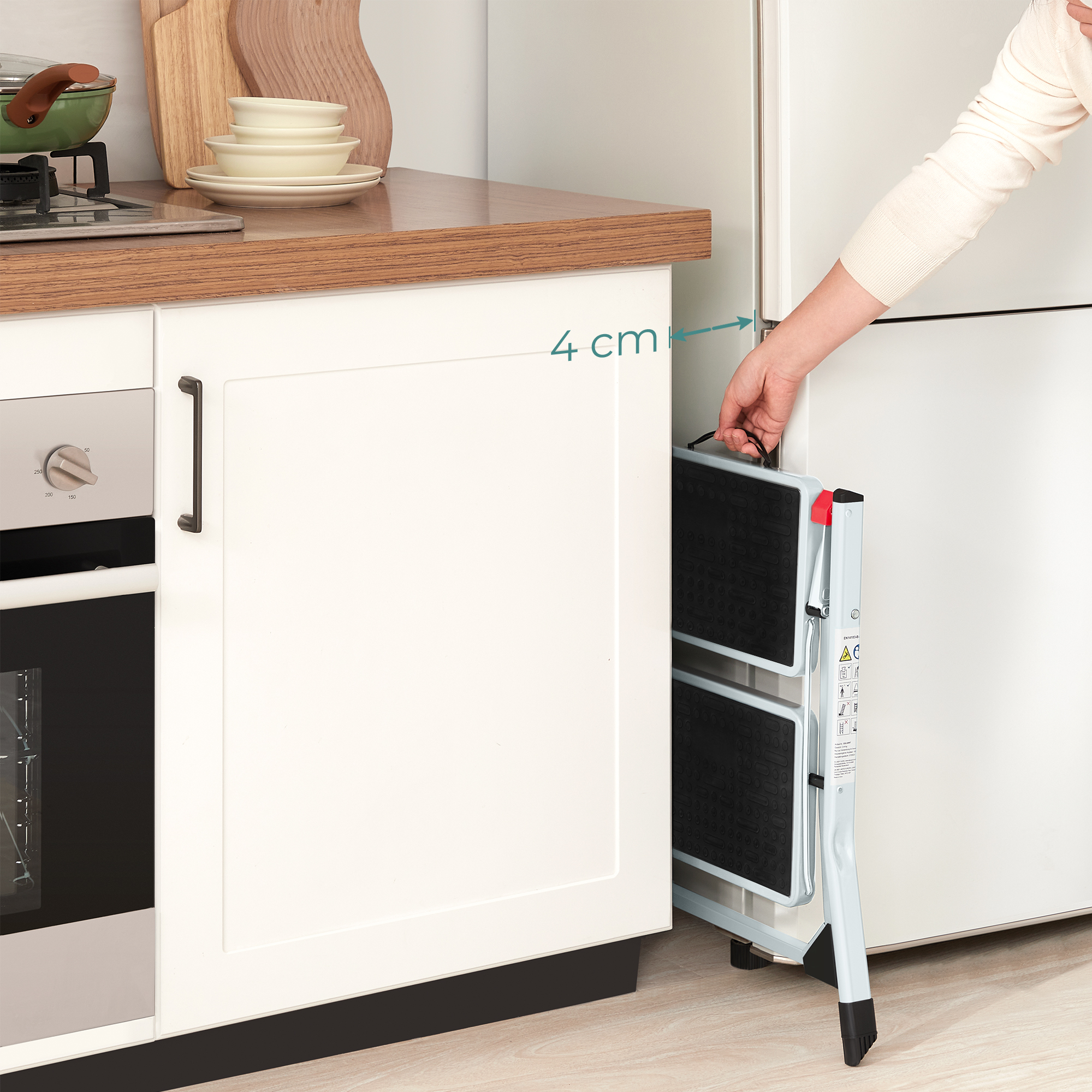 SONGMICS 2-traps opvouwbare tredebreedte 20 cm rubberen antisliphandgreep 150 kg belasting