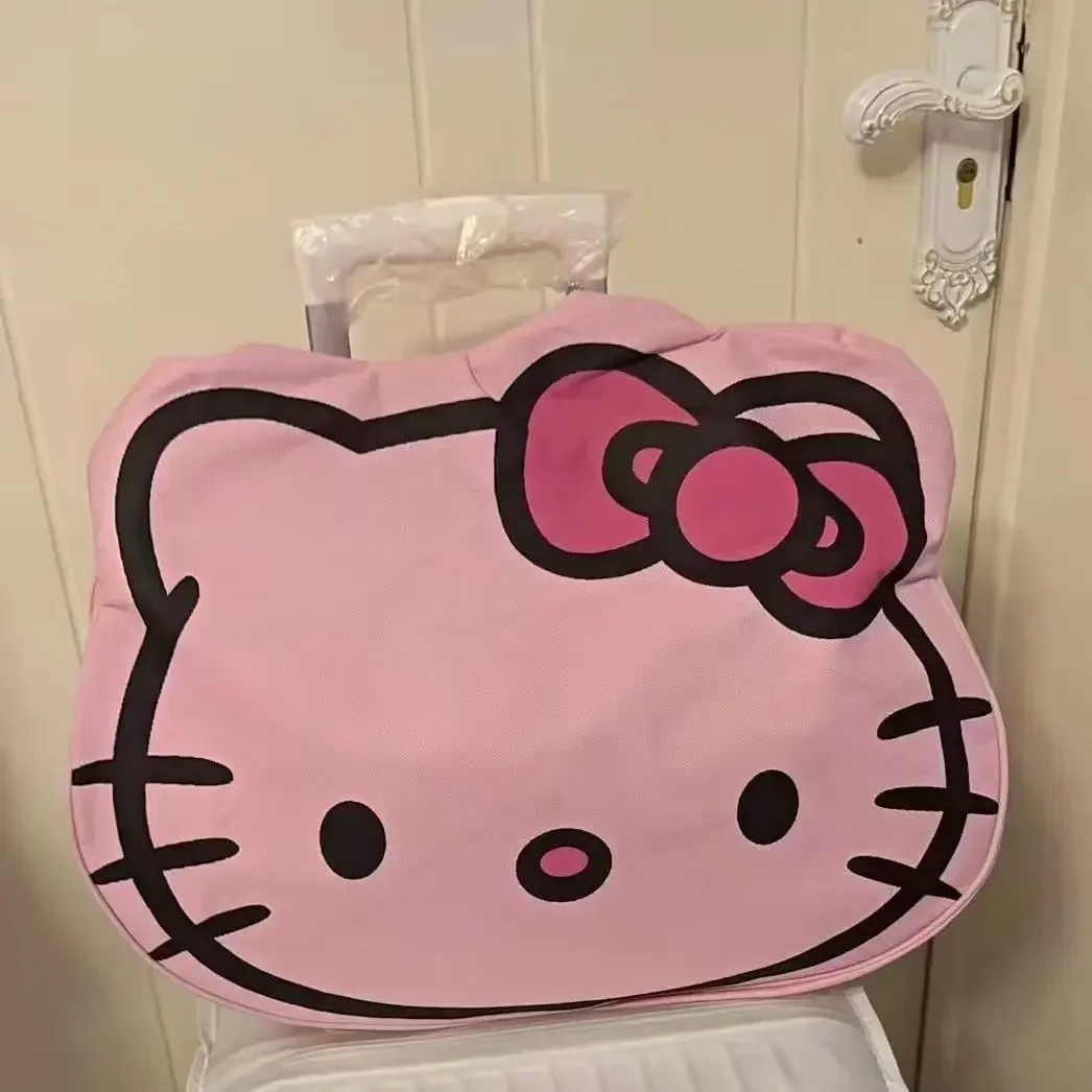 MINISO 2025 새로운 헬로 키티 대용량 여성용 토트 백 숄더 백 여행 가방 귀여운 고등학교 기숙사 보관 가방