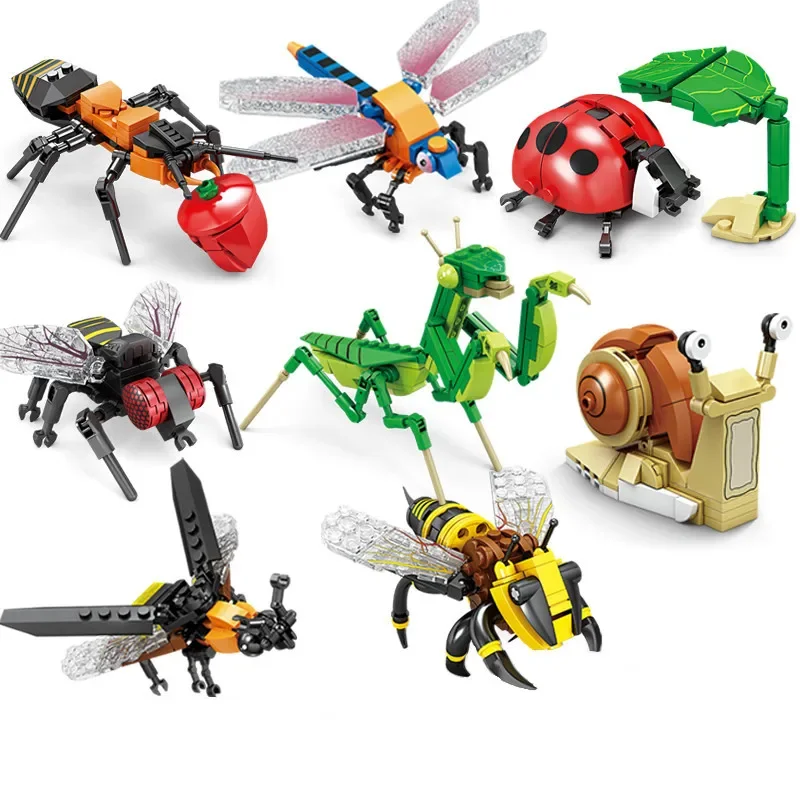 Creatieve bouwstenen Insect Model Bee Dragonfly Ant Mantis Gemonteerd speelgoed voor kinderen Interessante dierenornamenten Geschenken Kinderen