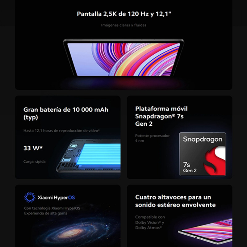 Xiaomi Redmi Pad Pro,Tablet,AdaptiveSync 120Hz,Câmera de 8 MP,10000 mAh,Carregamento de 33W,Dolby Vision
