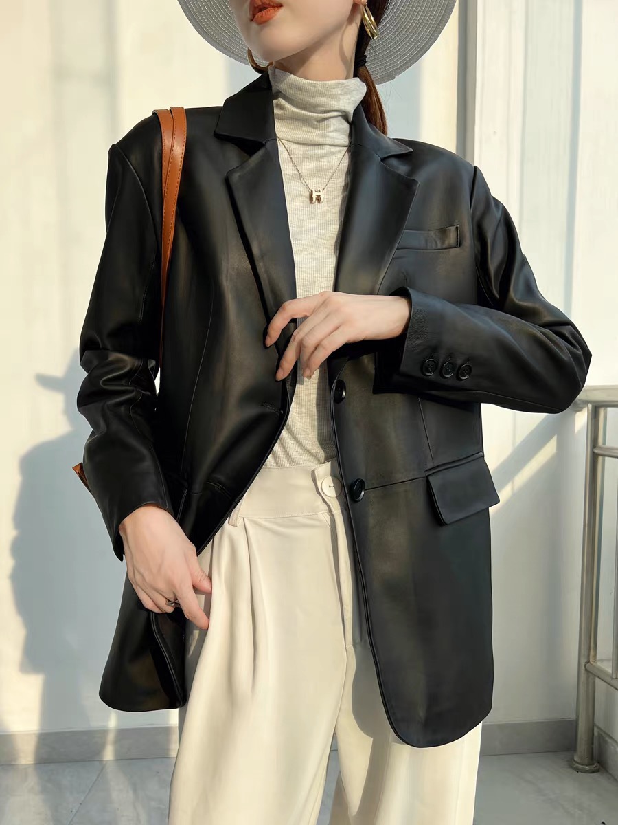 Lordly topkwaliteit schapenvacht colbert voor dames oversized neutrale single-breasted zwarte jacken Dame Street