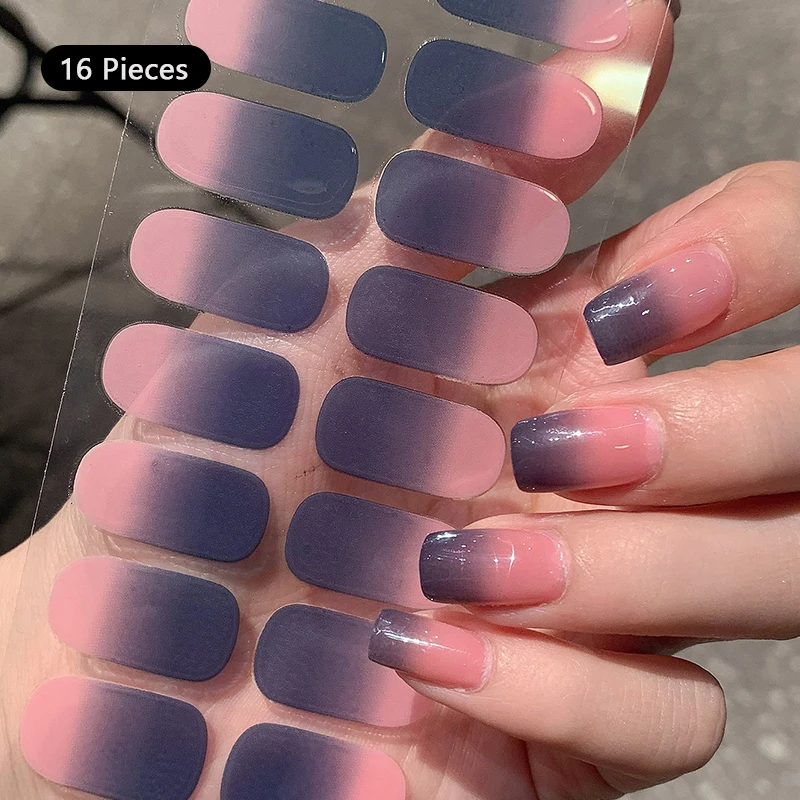 Pegatina para uñas de cobertura completa, color degradado, autoadhesivo, envolturas completas simples para uñas, efecto térmico DIY, fabricación de manicura