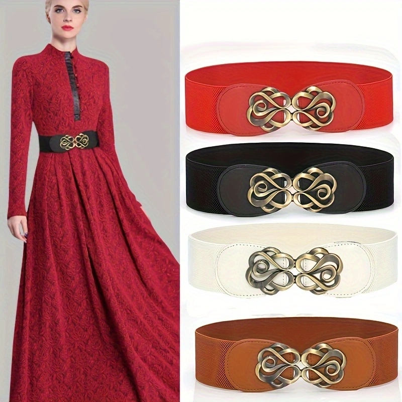 Широкий ремень с пряжкой в стиле ретро, однотонный эластичный пояс для повседневного ношения, украшение для платья
