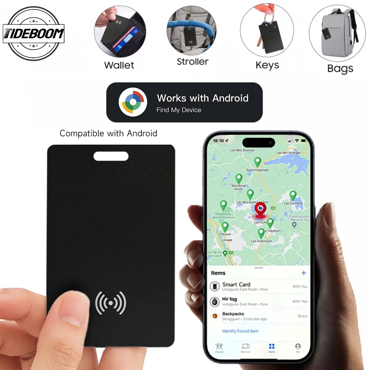 Портативный кошелек-трекер, 1 шт., Bluetooth-трекер для Android Key Finder, локатор для домашних животных, работает с приложением Google Find My Device