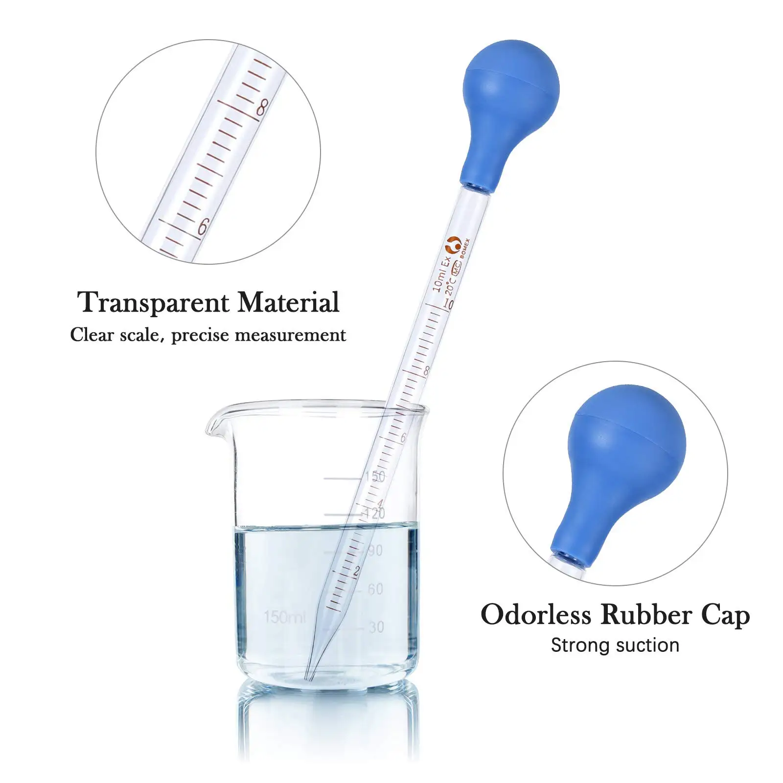 แก้วหนา Dropper แบบพกพาน้ํามันหอมระเหยน้ํายางหัวขนาด Pipette 5/10ml โรงเรียนวางหลอดยางหัว Pipettors