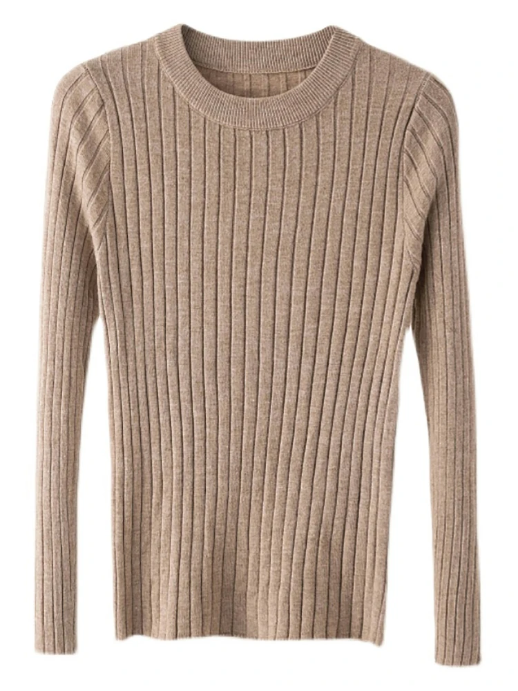 Jersey suave de punto para otoño e invierno, jerséis con cuello redondo, camisa de manga larga, suéter ajustado coreano, novedad de 2024