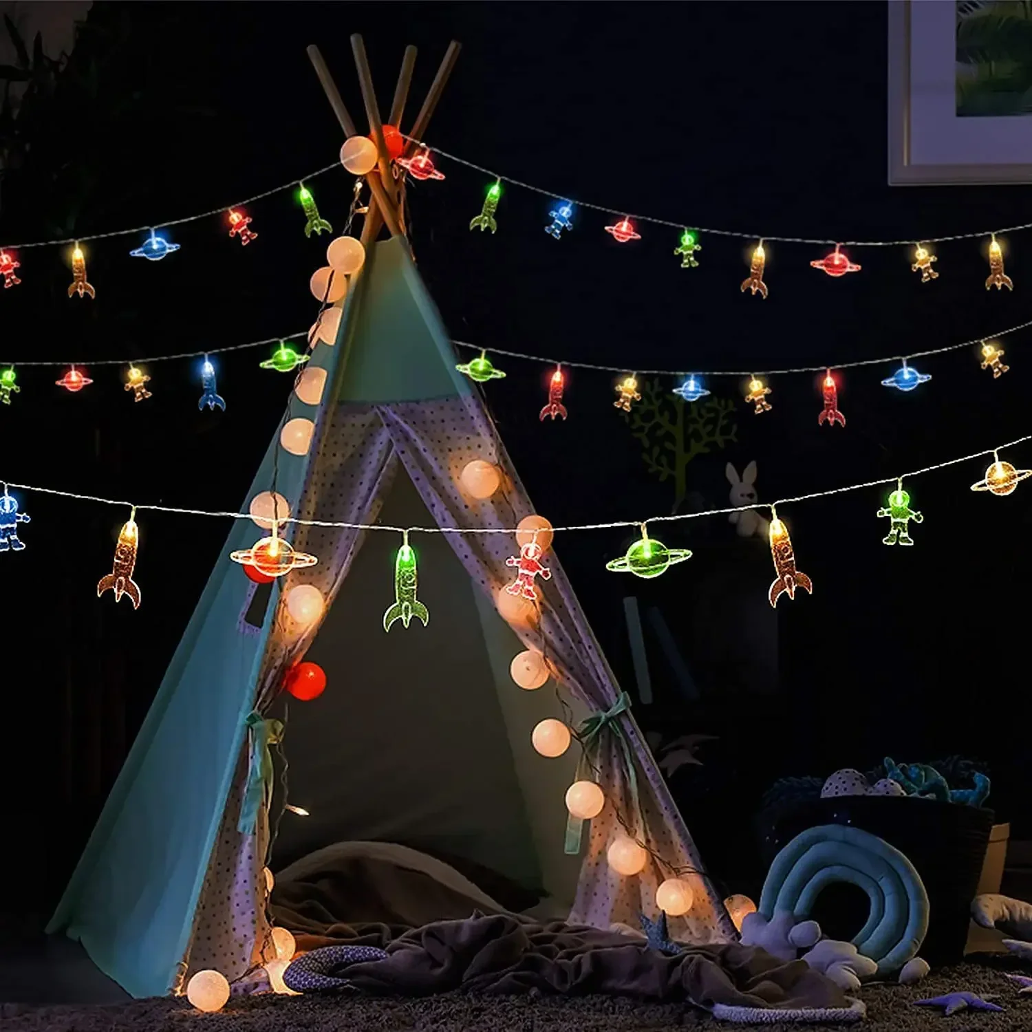 1.5m 10leds Astronaut Rocket Planet Light String Battery Powered LED Galaxy Light for Child Birthday Christmas Party Decor