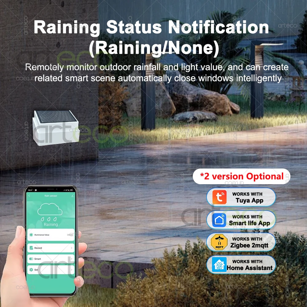 Sensor de detecção de chuva zigbee 2 em 1, com detector de luz, sensor de gota de chuva, funciona com tuya smart life home assistant zigbee2mqtt