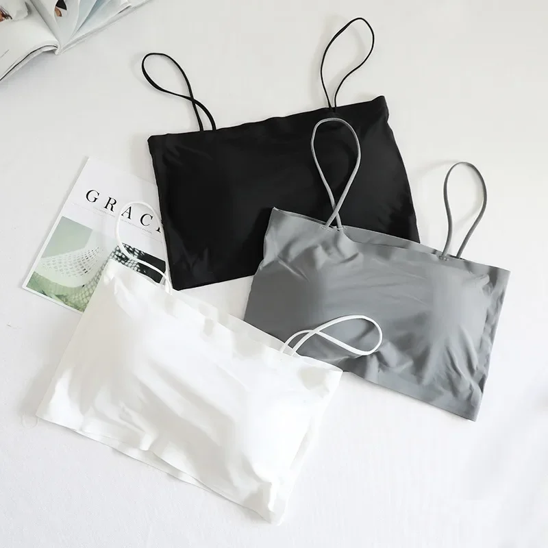 Fashion Summer Sexy Bras Women Push Up Lingerie Ice Silk Seamless Word Sling Female Tube Top Women White Bralette Top Tanks