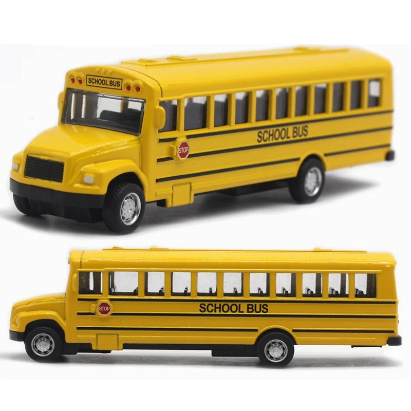 Modelo de ônibus escolar de liga 14cm, tamanho pequeno, veículo fundido, condução de energia, presente para crianças, brinquedo de bolso, jogar interno, sem bateria