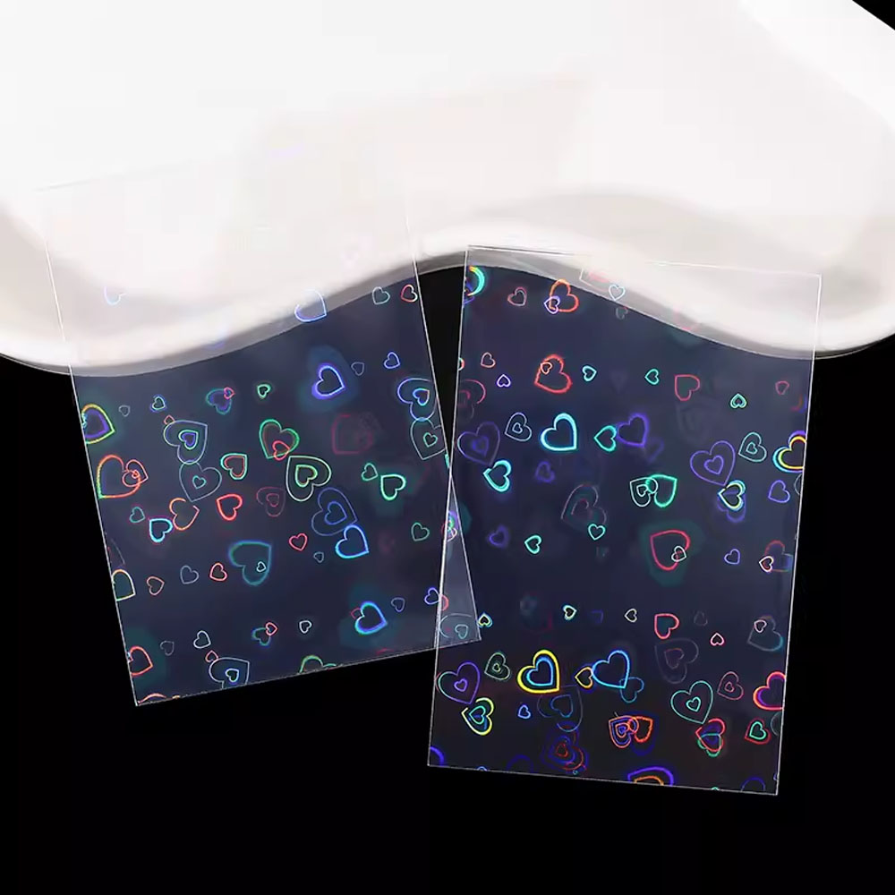 50 ピース/パックトップローダーキラキララブハート花火フォトカードスリーブアイドルフォトカード保護収納袋カードプロテクター