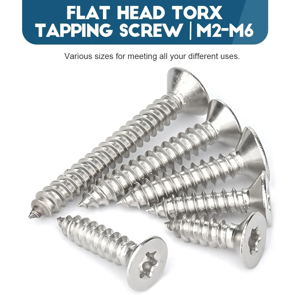 5-50pcs M2 M2.6 M3 M4 M5 M6 Six Lobe Torx Flat Countersunk Head Self Tapping Screw 304 Stainless Steel Tapping Wood Screws