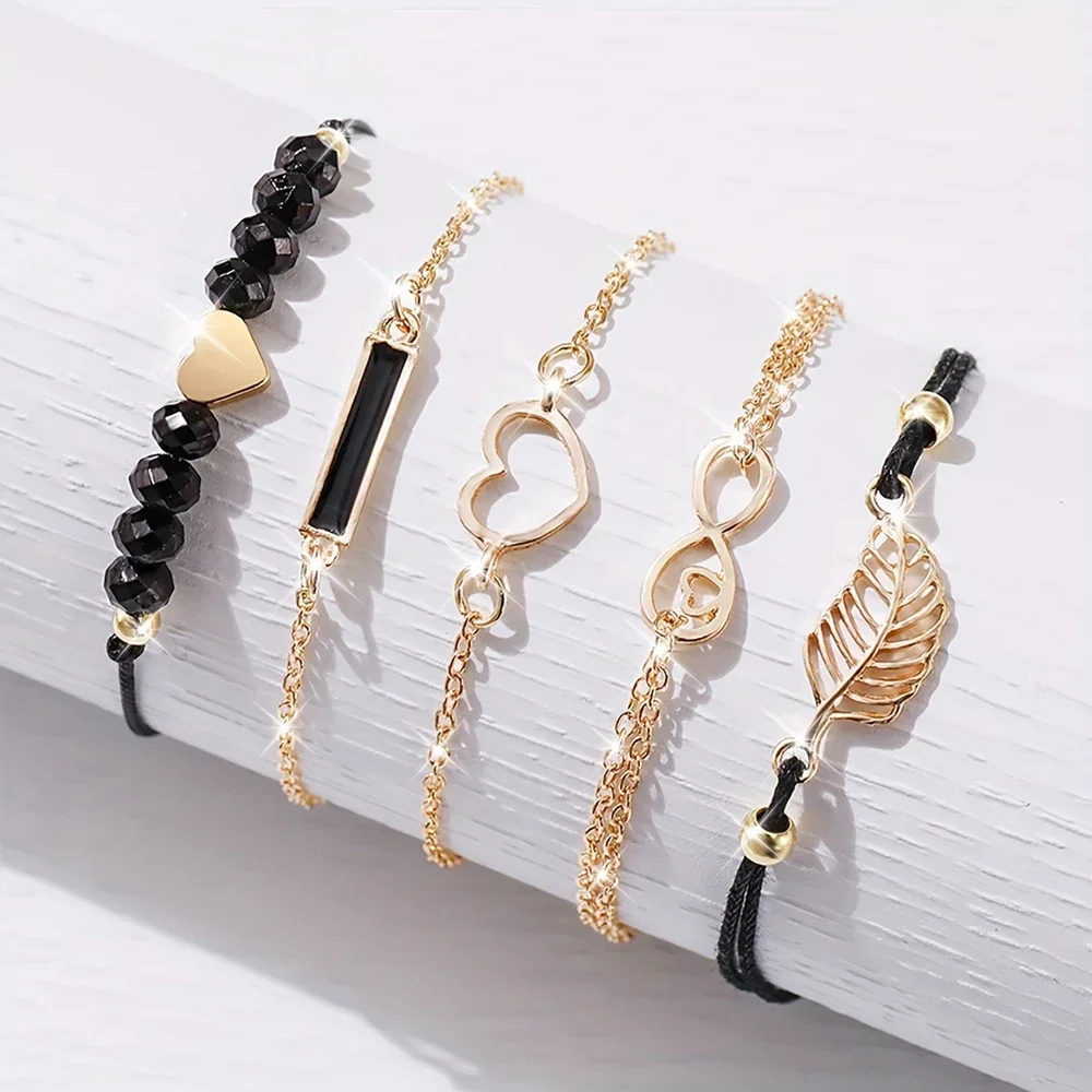 Conjunto de relógio de pulso analógico de couro feminino, pulseira de quartzo feminino, moda feminina, 6 peças