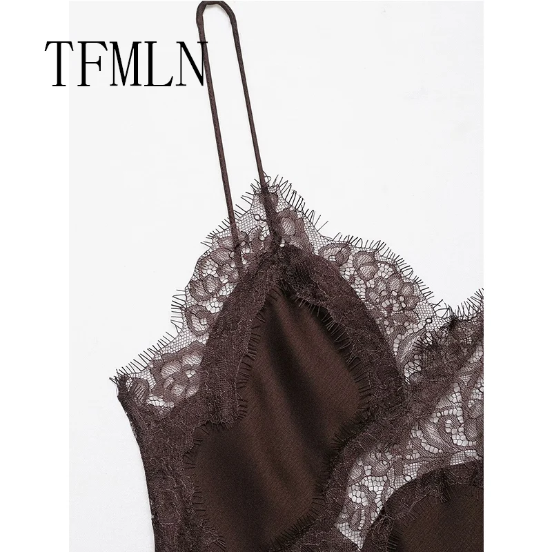 TFMLN ผู้หญิงเซ็กซี่ลูกไม้ประกบชุดฤดูร้อนแขนกุดไม่สมมาตรชุดเดรสเปิดหลังบางผู้หญิงปาร์ตี้สลิงมินิเดรส