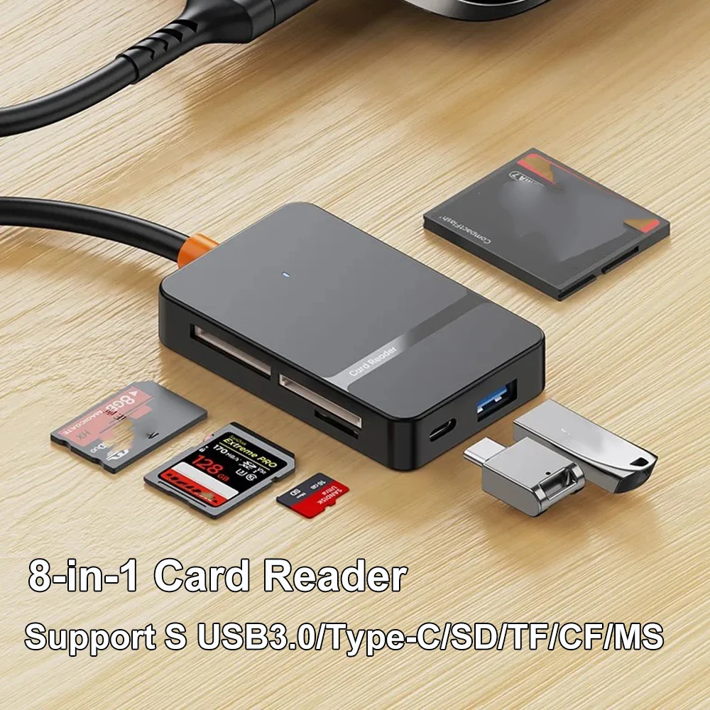 USB 3.0 Card Reader SD Micro SD TF CF MS Compact Flash Card Adapter สําหรับแล็ปท็อป PC Multi Card Reader 8 ใน 1 Smart Card Reader