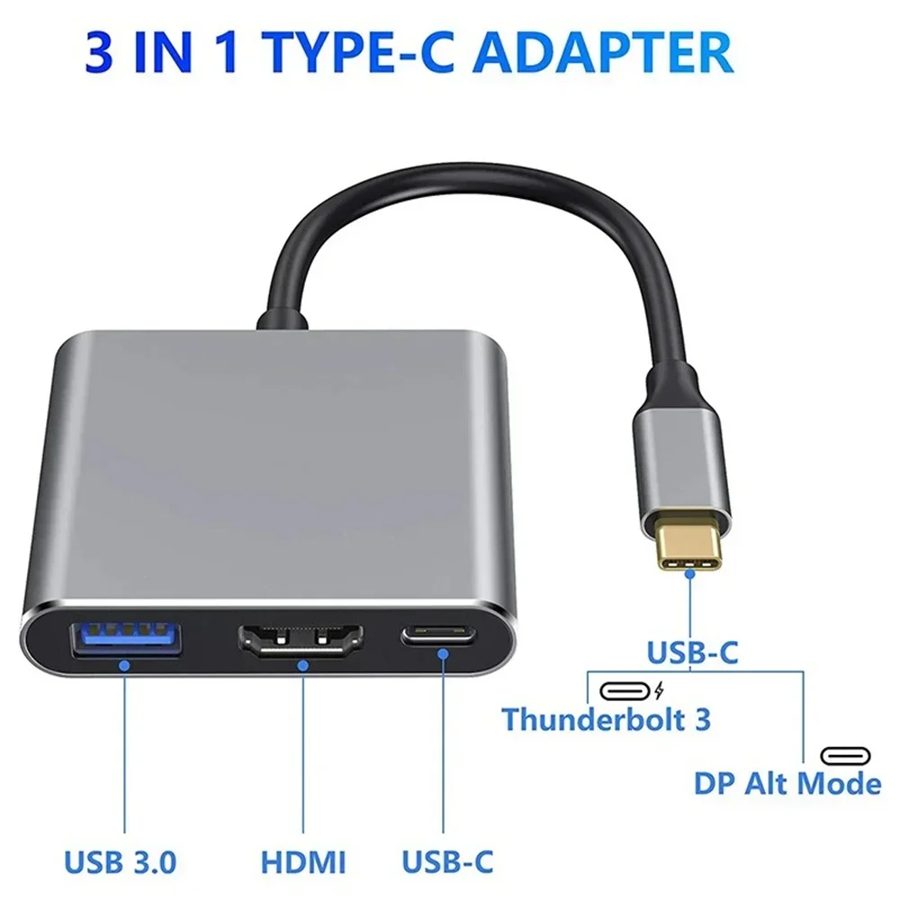 3 in 1 USB C HUB Male To Female HDMI-Compatible Converter Adapter Type C Docking Station Fast Charging Splitter For MacBook Air