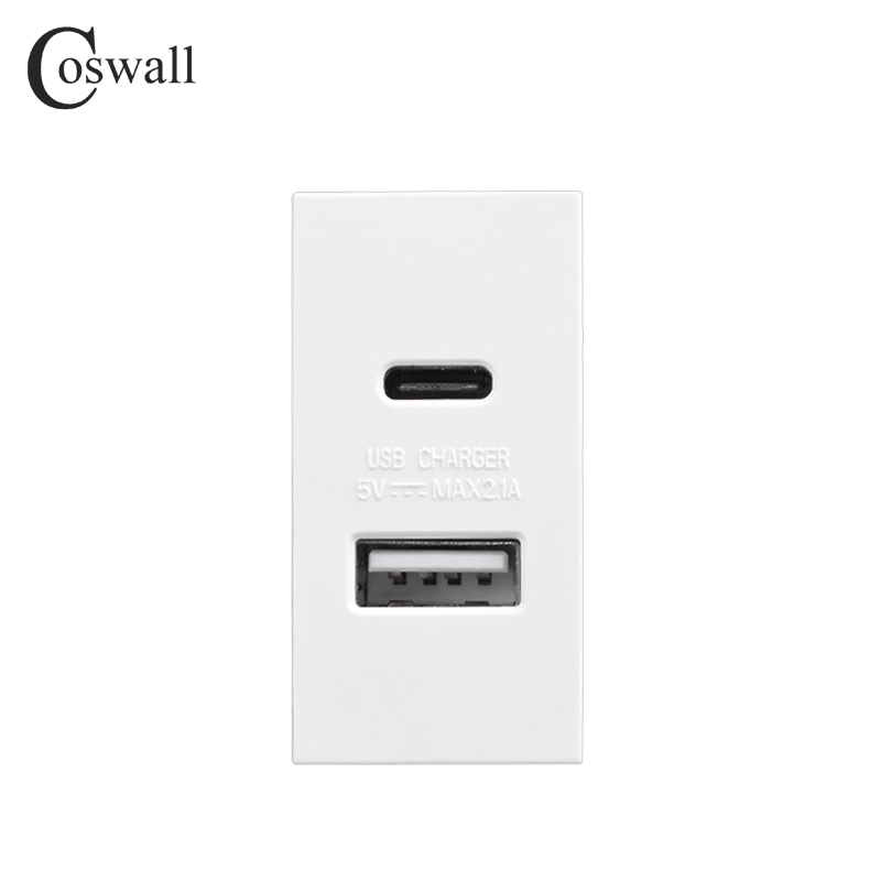 Серия COSWALL E45/P45, белая/черная, 45*2,5 мм, настенная розетка Type-C и A, зарядное устройство с двумя USB-портами, 5 В постоянного тока, 2 А, макс. Модуль DIY AC 100-240В